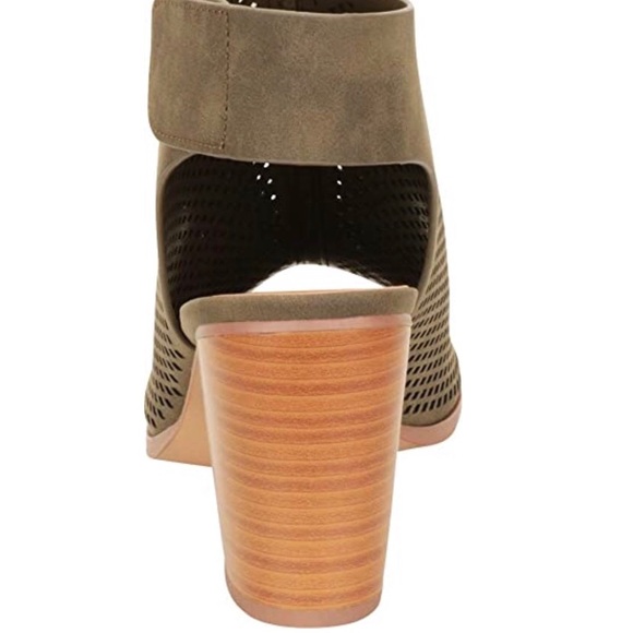 Khaki peep toe, slingback, stacked heel bootie, 9 - Picture 3 of 7